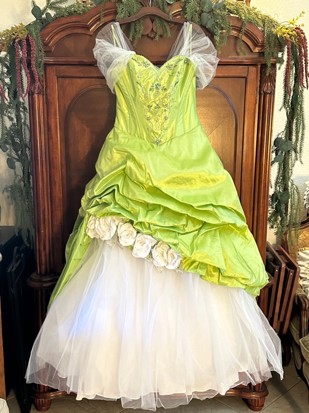 Mariposa Lime Green Drop Waist and White Formal Ball Gown for Women